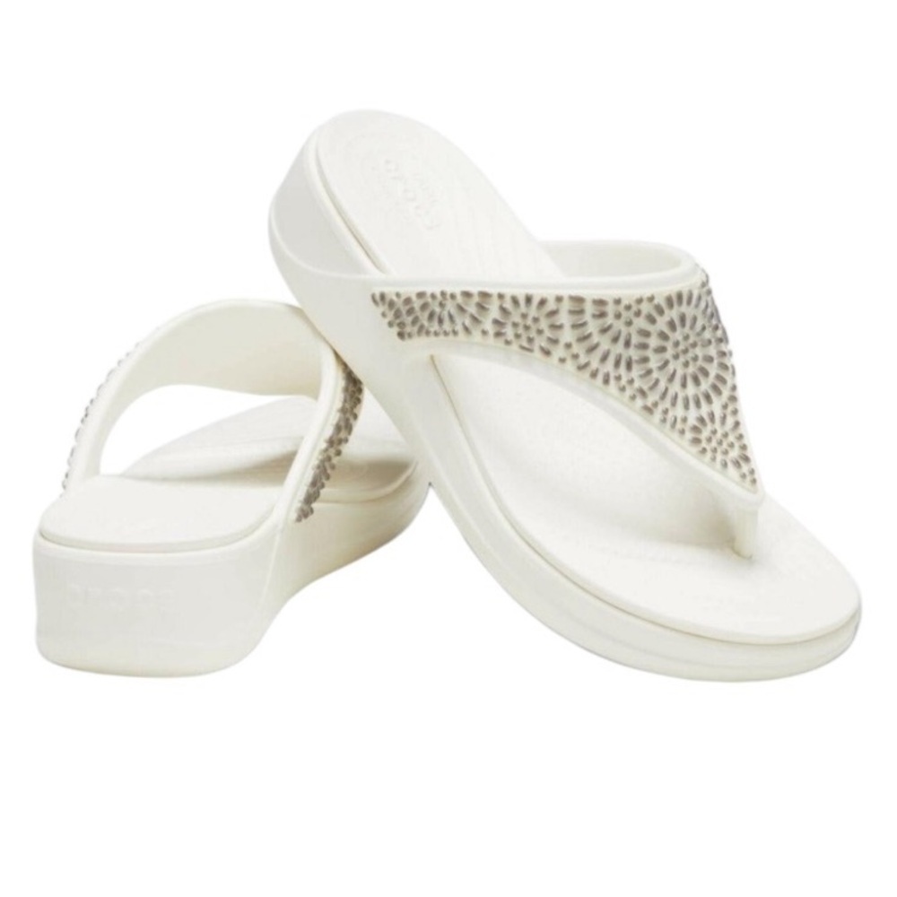 Crocs White Monterey Diamanté Slip On Wedge Sandals